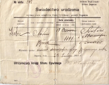 Świadectwo urodzenia Antoniego Pączka