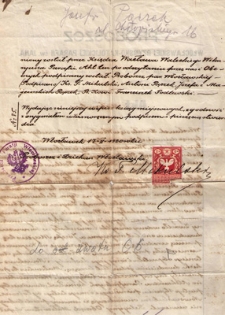 Akt małżeństwa Józefy z Majewskich i Antoniego Pączków. Strona 1