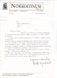 List Norberta Wojciechowskiego w sprawie tomiku poezji Joanny Kantor