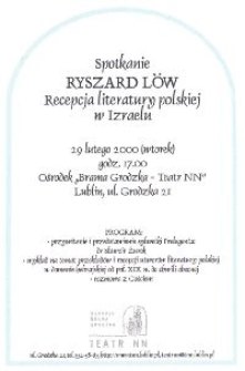 Spotkanie: Ryszard Low. Recepcja literatury polskiej w Izraelu