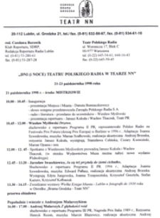 Dni (i noce) Teatru Polskiego Radia w Teatrze NN : harmonogram : lista gości