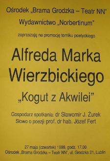 Zaproszenie na promocję tomiku poetyckiego pt: "Kogut z Akwilei".Plakat