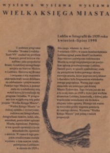 Wystawa "Wielka Księga Miasta" : Lublin w fotografii do 1939 roku : folder