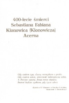 400-lecie śmierci Sebastiana Fabiana Klonowica (Klonowicza) Acerna