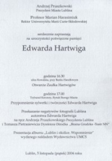 Zaproszenie na otwarcie Zaułka Hartwigów