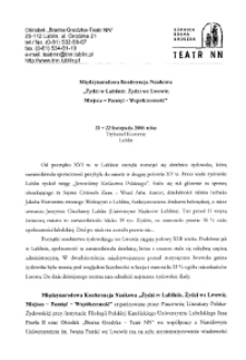 Międzynarodowa Konferencja Naukowa. Żydzi w Lublinie. Żydzi we Lwowie. Miejsca - Pamięć - Wsp&oacute;łczesność (druk informacyjny)