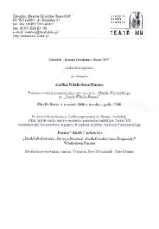 Zaproszenie na otwarcie Zaułka Władysława Panasa