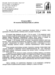 64 rocznica likwidacji Getta w Lublinie (druk informacyjny)