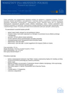 Warsztaty dla młodzieży polskiej "Podr&oacute;ż do Izraela" : scenariusz