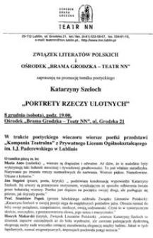 Zaproszenie : Portrety rzeczy ulotnych, ulotka