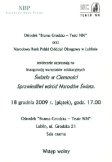 Zaproszenie na inaugurację warsztat&oacute;w edukacyjnych Światła w Ciemności