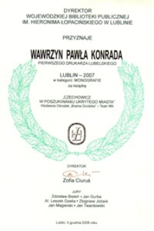 Ulotka informująca o przyznaniu nagrody za książkę "Czechowicz : w poszukiwaniu ukrytego miasta"