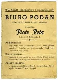 Afisz Biura Podań Piotra Petza