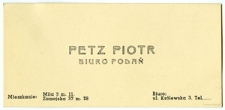 Wizytówka Piotra Petza z okresu międzywojennego