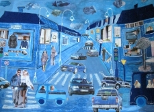 Miasto, odnaleziony kolor-niebieski