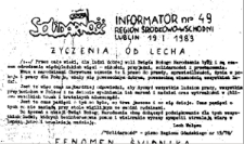 Informator. Region Środkowo-Wschodni &bdquo;Solidarność&rdquo;, Nr 49, 19.I.1983