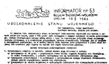 Informator. Region Środkowo-Wschodni &bdquo;Solidarność&rdquo;, Nr 53, 18.II.1983