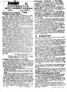 Informator. Region Środkowo-Wschodni „Solidarność”, Nr 82, 3.II.1984