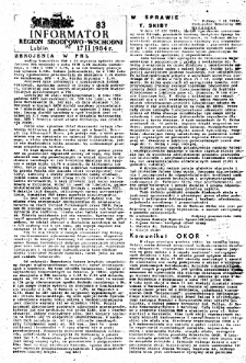 Informator. Region Środkowo-Wschodni „Solidarność”, Nr 83, 17.II.1984