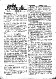 Informator. Region Środkowo-Wschodni &bdquo;Solidarność&rdquo;, Nr 85, 30.III.1984