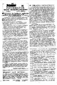 Informator. Region Środkowo-Wschodni „Solidarność”, Nr 86, 6.IV.1984