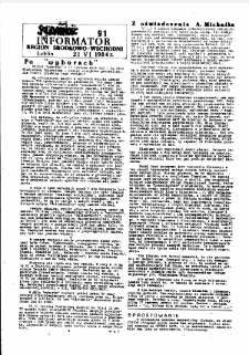 Informator. Region Środkowo-Wschodni „Solidarność”, Nr 91, 21.VI.1984