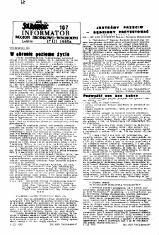 Informator. Region Środkowo-Wschodni „Solidarność”, Nr 107, 17.III.1985