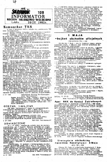 Informator. Region Środkowo-Wschodni „Solidarność”, Nr 109, 20.IV.1985
