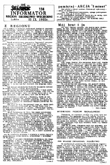 Informator. Region Środkowo-Wschodni &bdquo;Solidarność&rdquo;, Nr 114, 15.IX.1985