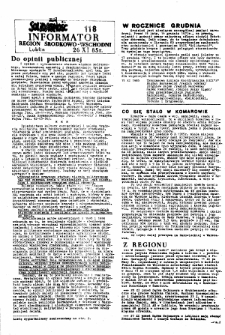Informator. Region Środkowo-Wschodni „Solidarność”, Nr 118, 26.XI.1985