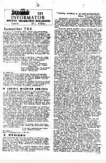 Informator. Region Środkowo-Wschodni „Solidarność”, Nr 121, 31.I.1986