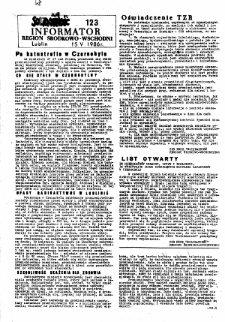 Informator. Region Środkowo-Wschodni „Solidarność”, Nr 123, 15.V.1986