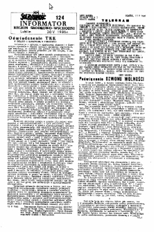 Informator. Region Środkowo-Wschodni &bdquo;Solidarność&rdquo;, Nr 124, 30.V.1986