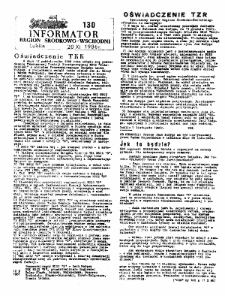 Informator. Region Środkowo-Wschodni &bdquo;Solidarność&rdquo;, Nr 130, 20.XI.1986