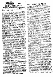 Informator. Region Środkowo-Wschodni &bdquo;Solidarność&rdquo;, Nr 133, 8.I.1987