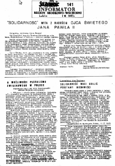 Informator. Region Środkowo-Wschodni &bdquo;Solidarność&rdquo;, Nr 141, 1.VI.1987