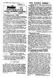 Informator. Region Środkowo-Wschodni „Solidarność”, Nr 143, 1.X.1987