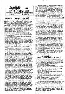 Informator. Region Środkowo-Wschodni &bdquo;Solidarność&rdquo;, Nr 144, 20.X.1987
