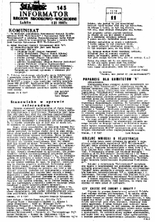 Informator. Region Środkowo-Wschodni „Solidarność”, Nr 145, 1.XI.1987