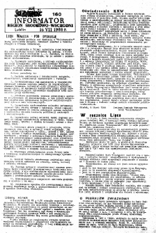 Informator. Region Środkowo-Wschodni &bdquo;Solidarność&rdquo;, Nr 160, 16.VII.1988