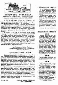 Informator. Region Środkowo-Wschodni &bdquo;Solidarność&rdquo;, Nr 162, 22.VIII.1988