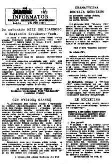 Informator. Region Środkowo-Wschodni &bdquo;Solidarność&rdquo;, Nr 163, 25.VIII.1988
