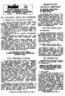 Informator. Region Środkowo-Wschodni „Solidarność”, Nr 163, 25.VIII.1988