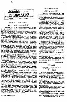 Informator. Region Środkowo-Wschodni &bdquo;Solidarność&rdquo;, Nr 164, 28.VIII.1988