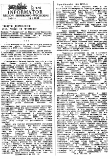 Informator. Region Środkowo-Wschodni „Solidarność”, Nr 172, 18.I.1989