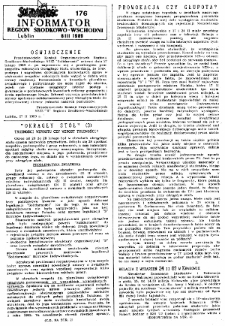 Informator. Region Środkowo-Wschodni „Solidarność”, Nr 176, 6.III.1989