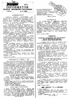 Informator. Region Środkowo-Wschodni „Solidarność”, Nr 177, 18.III.1989