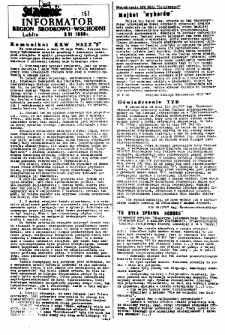 Informator. Region Środkowo-Wschodni „Solidarność”, Nr 157, 5.VI.1988