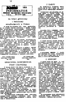 Informator. Region Środkowo-Wschodni „Solidarność”, Nr 165, 30.VIII.1988