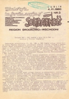 Biuletyn Informacyjny Międzyzakładowego Komitetu Założycielskiego NSZZ &bdquo;Solidarność&rdquo; Region Środkowo-Wschodni, Nr 3, 4.XI.1980